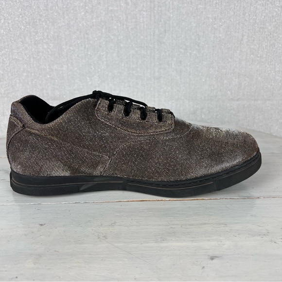 482egu Stuart Weitzman shimmery textile lace up sneakers women 7 gold si… - Picture 6 of 14